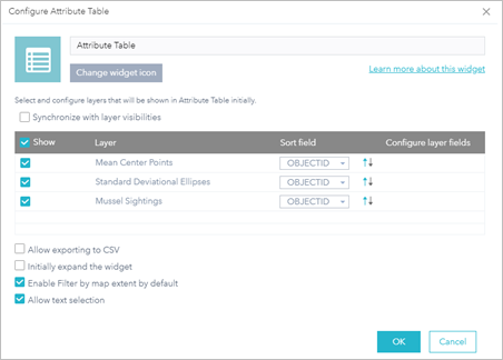Attribute Table configuration Attribute Table configuration
